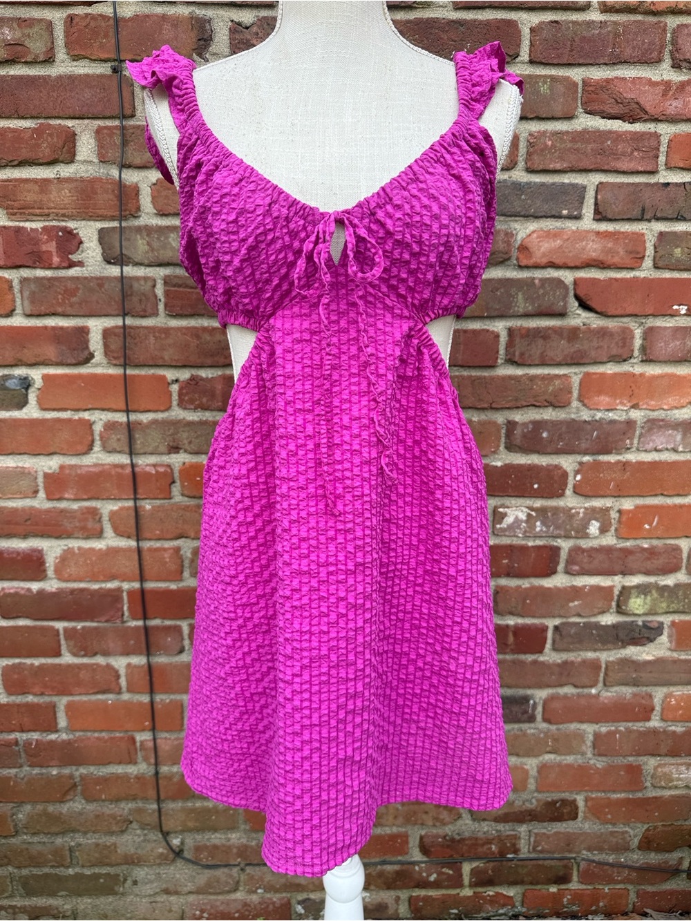 Le Lis textured pink cutout mini dress